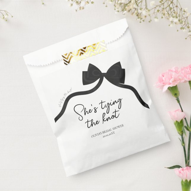 Black bow she's tying the knot bridal shower favor bag (Sealed)