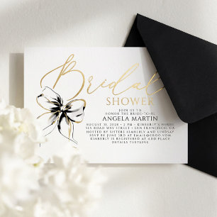 Black Bow She's Tying The Knot Bridal Shower Foil Invitation