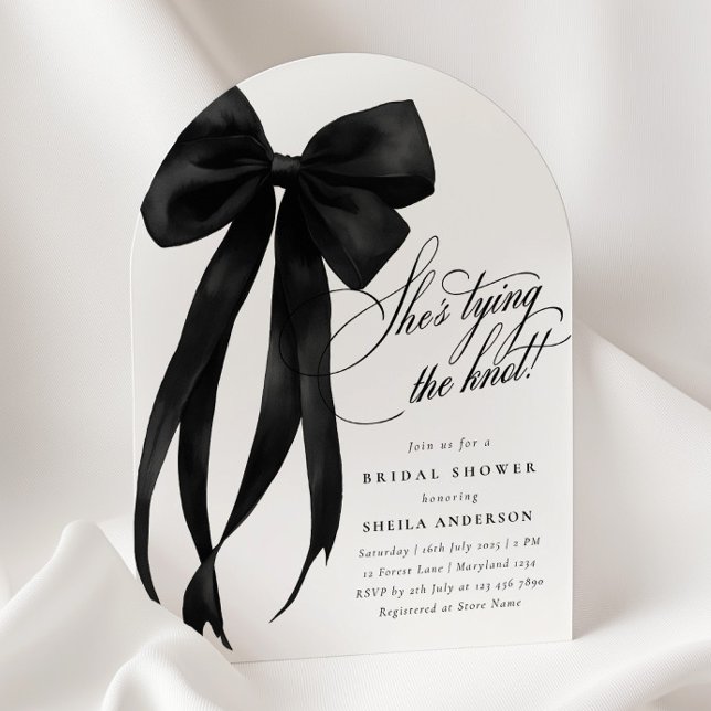 Black Bow She's Tying The Knot Bridal Shower Invit Invitation (Creator Uploaded)