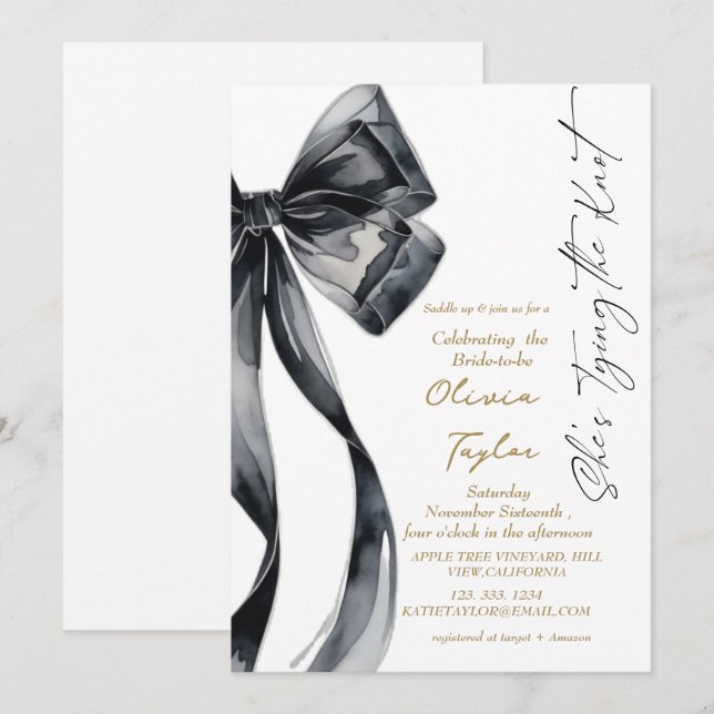 Black Bow She's Tying the Knot Bridal Shower  Invitation (Front/Back)
