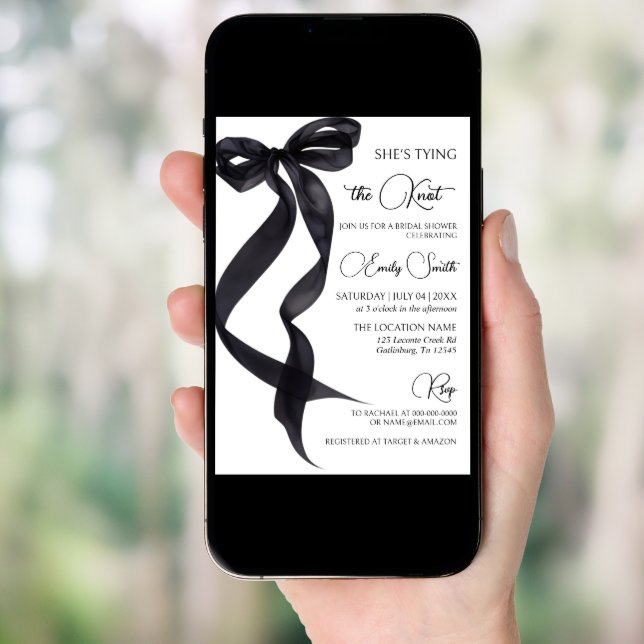 Black Bow She's Tying the Knot Bridal Shower Invitation (Front Digital)