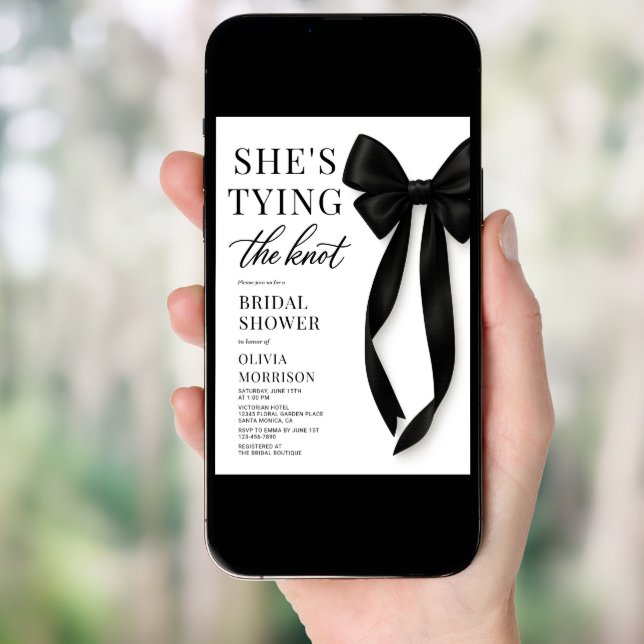 Black Bow She's Tying The Knot Bridal Shower  Invitation (Front Digital)