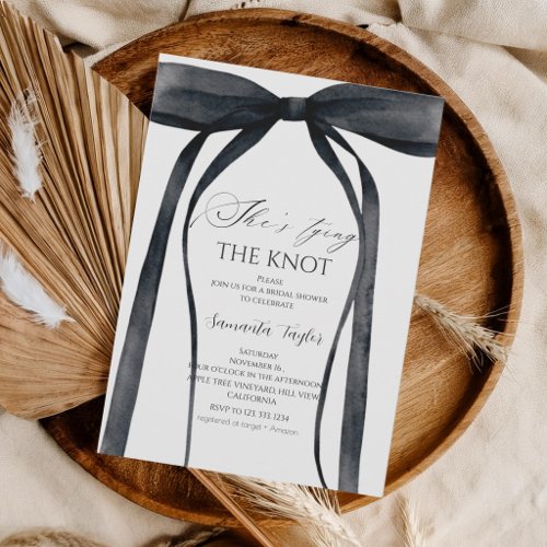 Black Bow She's Tying the Knot Bridal Shower Invitation
