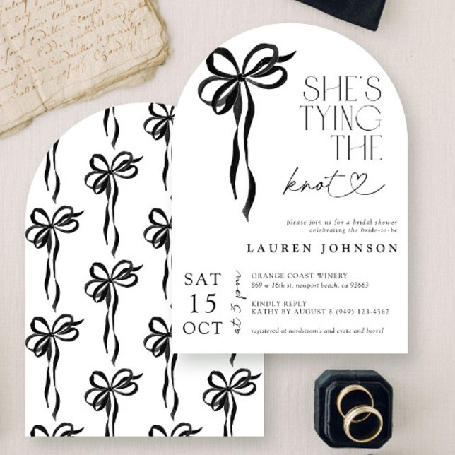 Black Bow She's Tying the Knot Bridal Shower Invitation (Creator Uploaded)