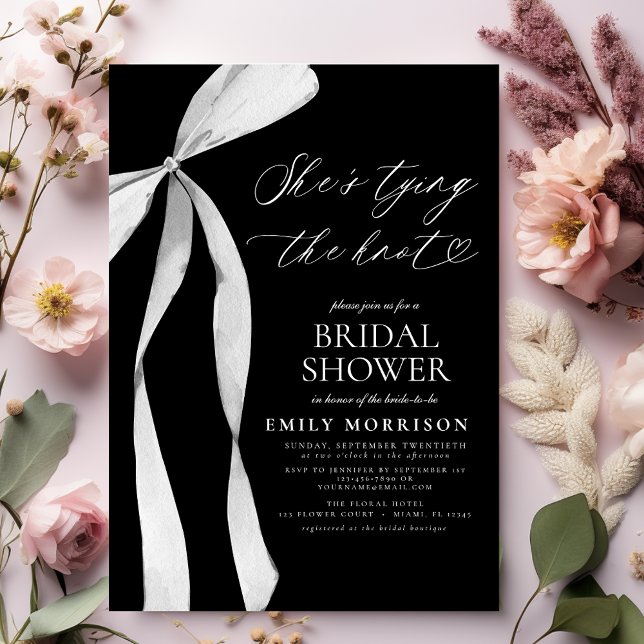 Black Bow She's Tying the Knot Bridal Shower Invitation (Creator Uploaded)