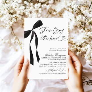 Black Bow She's Tying The Knot Bridal Shower Invitation