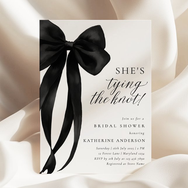 Black Bow She's Tying The Knot Bridal Shower Invitation (Creator Uploaded)