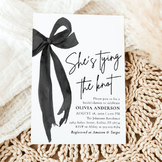 Black Bow She's Tying the Knot Bridal Shower Invitation