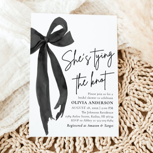 Black Bow Shes Tying the Knot Bridal Shower Invitation
