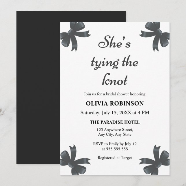 Black Bow She's Tying the Knot Bridal Shower  Invitation (Front/Back)
