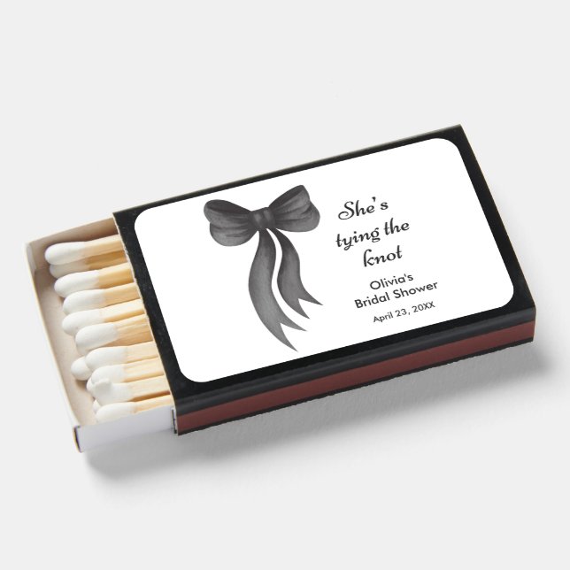 Black Bow She's Tying the Knot Bridal Shower  Matchboxes (Front Open)