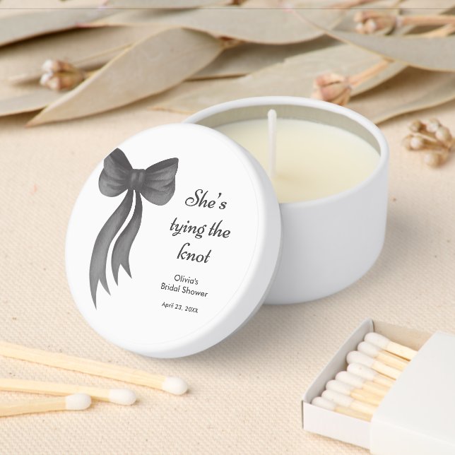 Black Bow She's Tying the Knot Bridal Shower  Mini Candle Favors (Insitu)