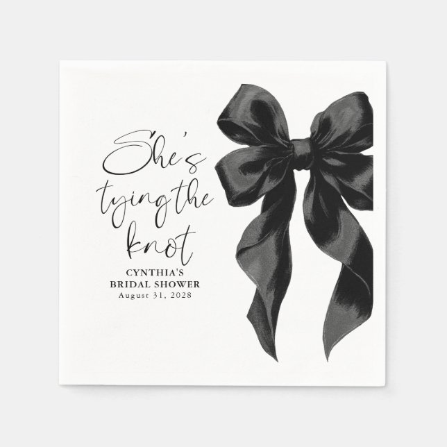 Black Bow She's Tying the Knot Bridal Shower Napkins (Front)