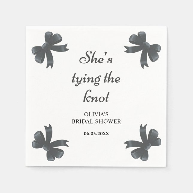 Black Bow She's Tying The Knot Bridal Shower Napkins (Front)