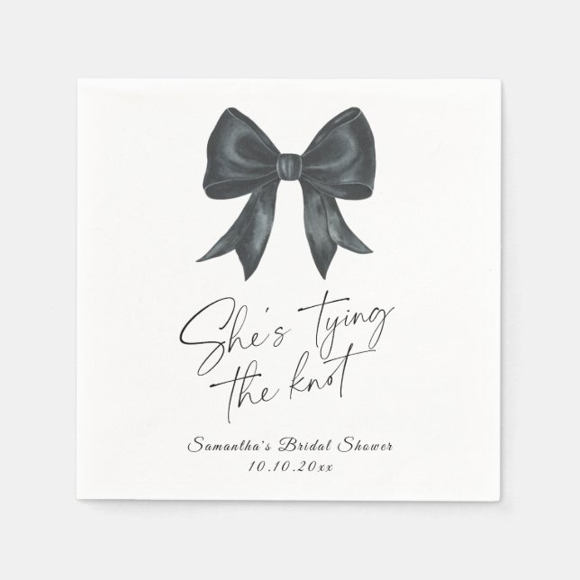 Black Bow She's tying the knot Bridal Shower Napkins (Front)