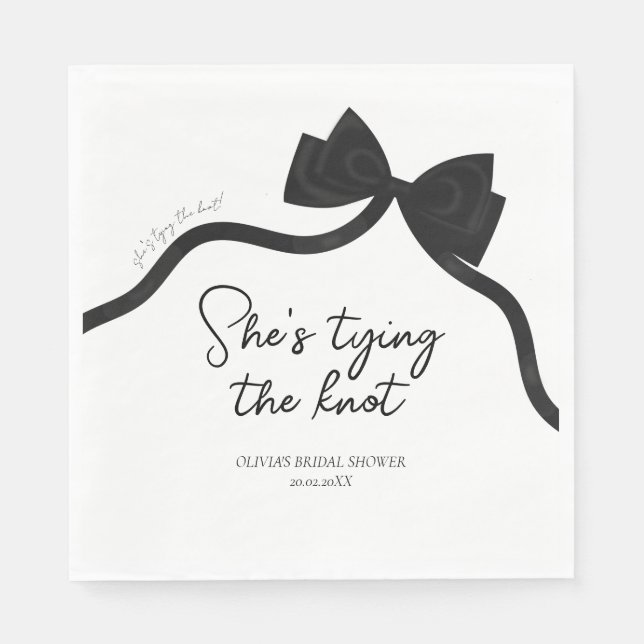 Black bow she's tying the knot bridal shower napkins (Front)