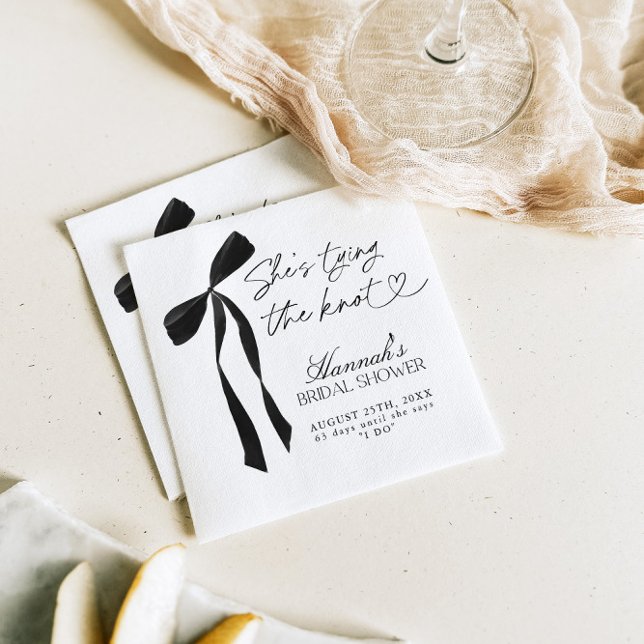 Black Bow She's Tying The Knot Bridal Shower Napkins (Creator Uploaded)