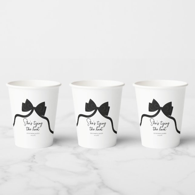 Black bow she's tying the knot bridal shower paper cups (Multi)
