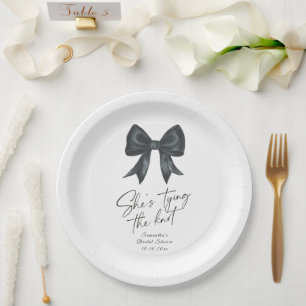 Black Bow She's tying the knot Bridal Shower Paper Plates