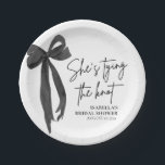 Black Bow She's Tying the Knot Bridal Shower Paper Plates<br><div class="desc">Stylish and sophisticated,  these Black Bow "She’s Tying the Knot" bridal shower paper plates add a chic touch to your celebration. Featuring a classic black ribbon bow and modern typography,  they’re perfect for serving sweets,  snacks,  or brunch while keeping your theme effortlessly elegant.🎀🖤</div>