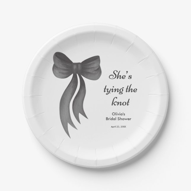 Black Bow She's Tying the Knot Bridal Shower  Paper Plates (Front)