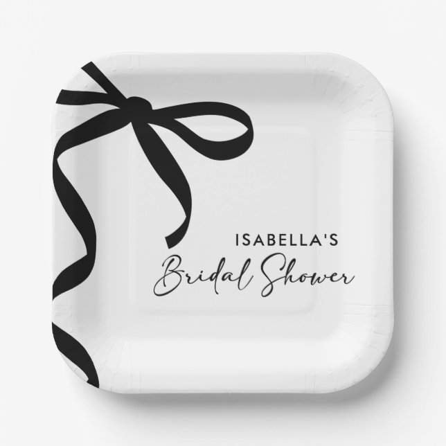 Black Bow She's Tying the Knot Bridal Shower Paper Plates (Front)