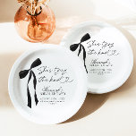 Black Bow She's Tying The Knot Bridal Shower Paper Plates<br><div class="desc">Black Bow She's Tying The Knot Bridal Shower Paper Plates This lovely Black Bow She's Tying The Knot Bridal Shower Paper Plate features a hand-painted black-ribbon bow with modern calligraphy, a beautiful way to accent your special day! Easily edit most wording to match your event! Text and background colors are...</div>