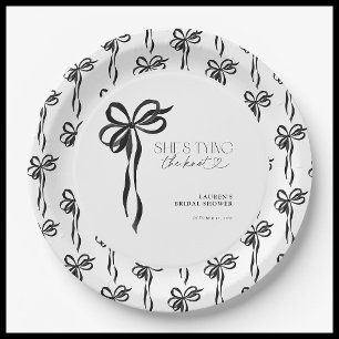 Black Bow She's Tying The Knot Bridal Shower Paper Plates