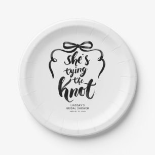 Black Bow She's Tying the Knot Bridal Shower Paper Plates