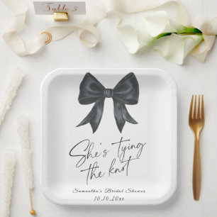 Black Bow She's tying the knot Bridal Shower Paper Plates