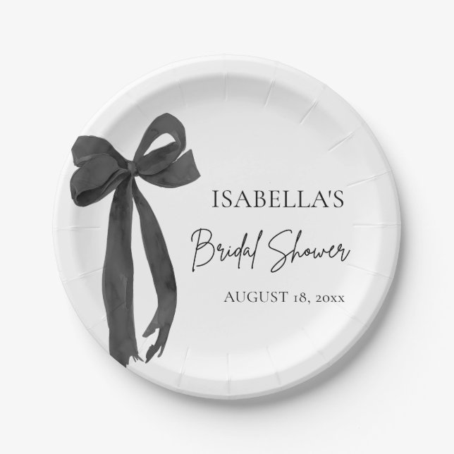 Black Bow She's Tying the Knot Bridal Shower Paper Plates (Front)