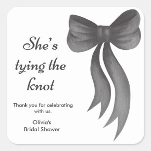 Black Bow She's Tying the Knot Bridal Shower Square Sticker