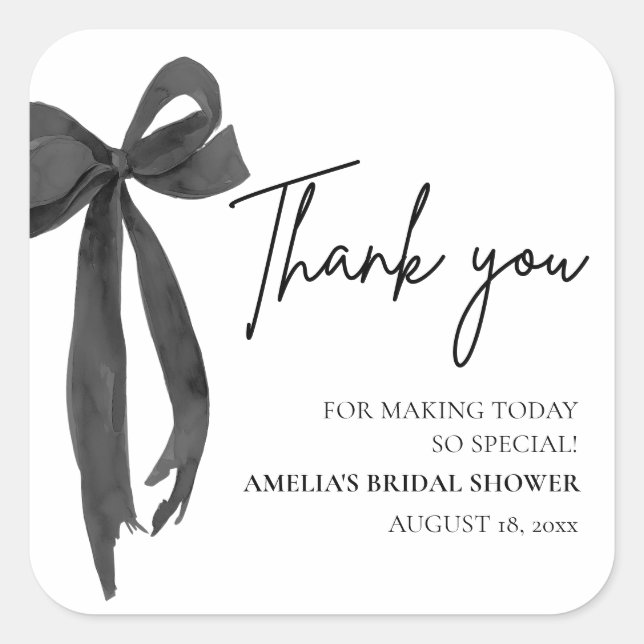 Black Bow She's Tying the Knot Bridal Shower Square Sticker (Front)