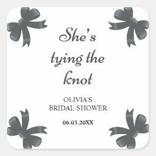 Black Bow She's Tying The Knot Bridal Shower Square Sticker