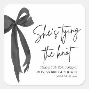 Black Bow She's Tying the Knot Bridal Shower Square Sticker