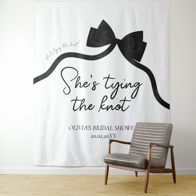 Black bow she's tying the knot bridal shower  tapestry (In Situ)