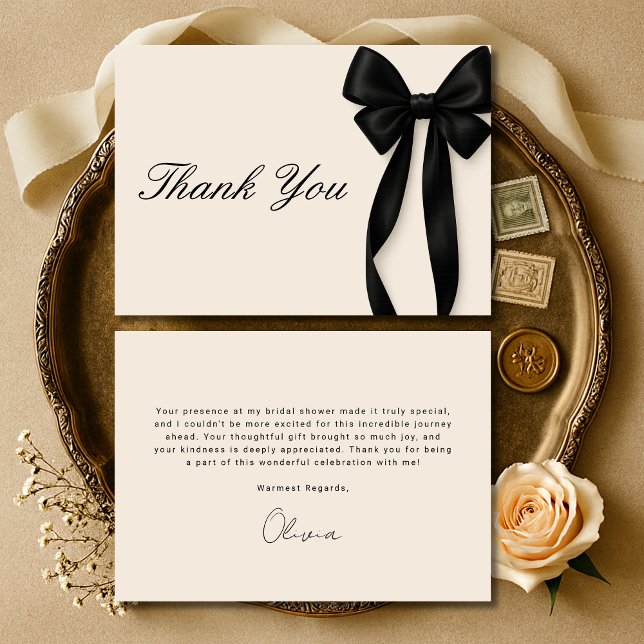 Black Bow She's Tying the Knot Bridal Shower Thank You Card (Creator Uploaded)