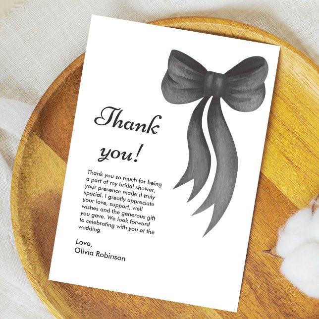 Black Bow She's Tying the Knot Bridal Shower  Thank You Card (Black Bow She's Tying the Knot Bridal Shower Thank You Card  )