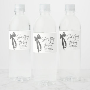 Black Bow She's Tying the Knot Bridal Shower Water Bottle Label