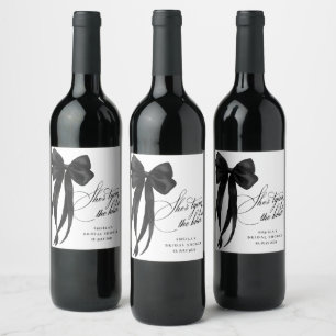 Black Bow She's Tying The Knot Bridal Shower Wine Label