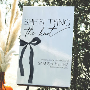 Black Bow Shes Tying the Knot Bridal Welcome Sign