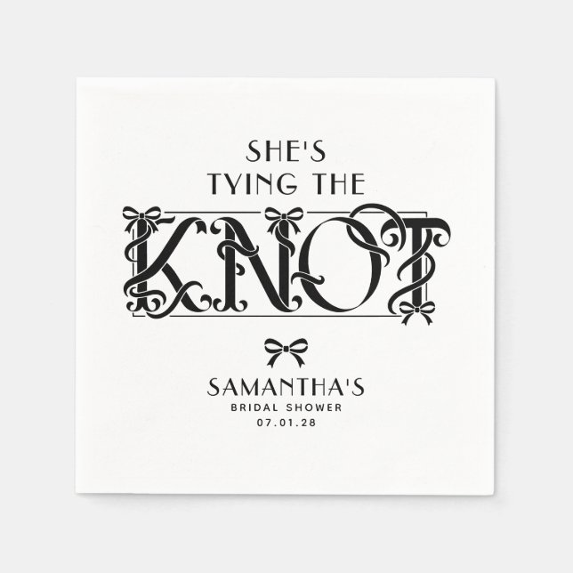 Black Bow She's Tying the Knot Chic Bridal Shower Napkins (Front)