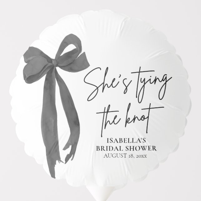Black Bow She's Tying the Knot Photo Bridal Shower Balloon (Front)