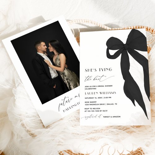 Black Bow Shes Tying the Knot Photo Bridal Shower Invitation