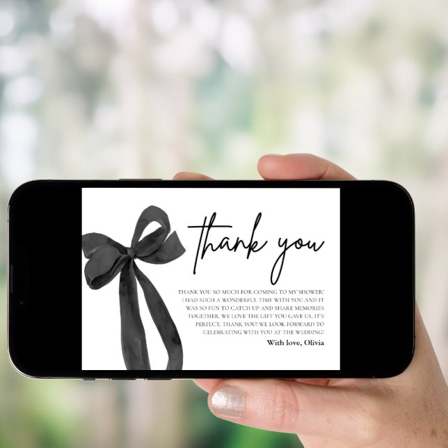 Black Bow She's Tying the Knot Thank You Card (Front Digital)