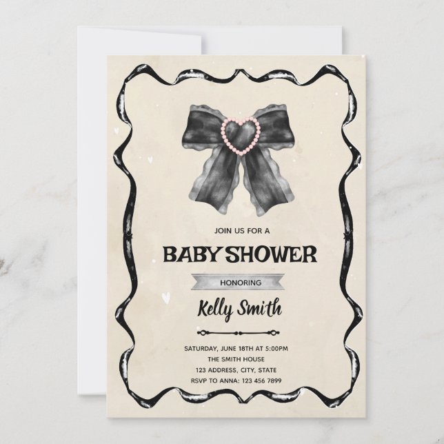 Black bow shower invitation (Front)