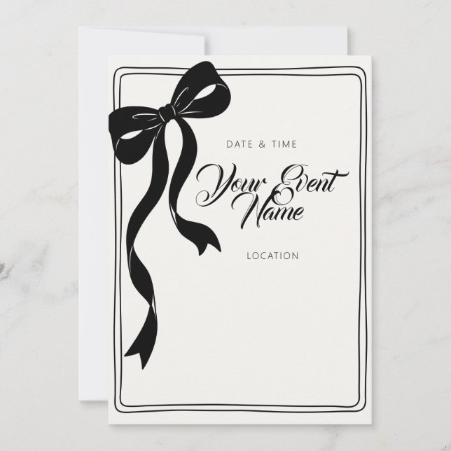 Black Bow Sketch Frame Chic Invitation (Front)