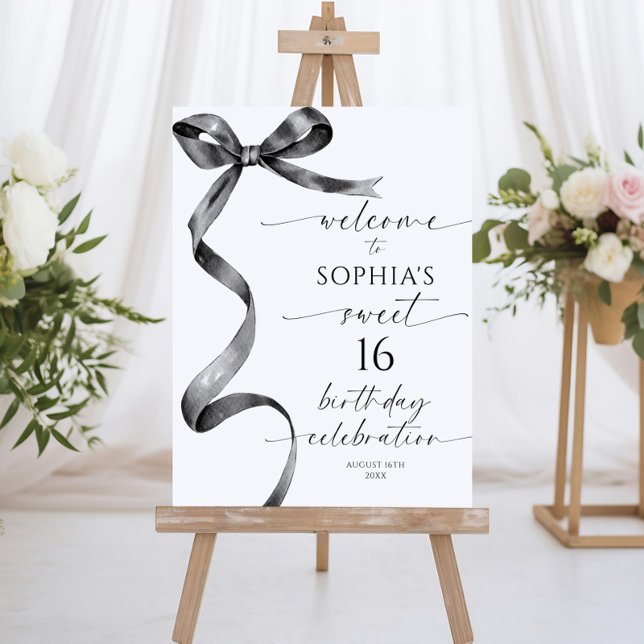 Black Bow Sweet 16 Birthday Welcome Sign (Creator Uploaded)