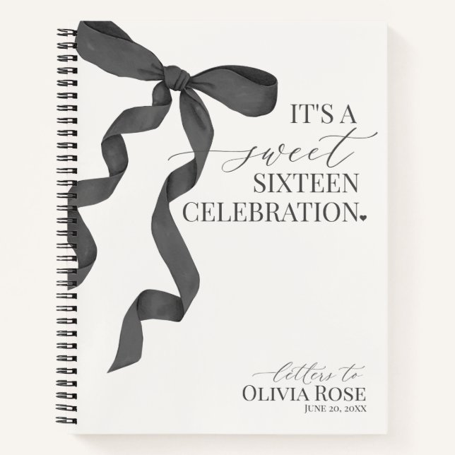 Black Bow Sweet 16 Letters to Birthday Girl Notebook (Front)