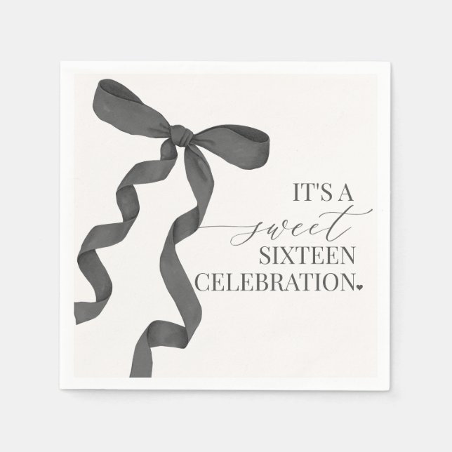 Black Bow Sweet Sixteen Birthday Decor Napkin (Front)